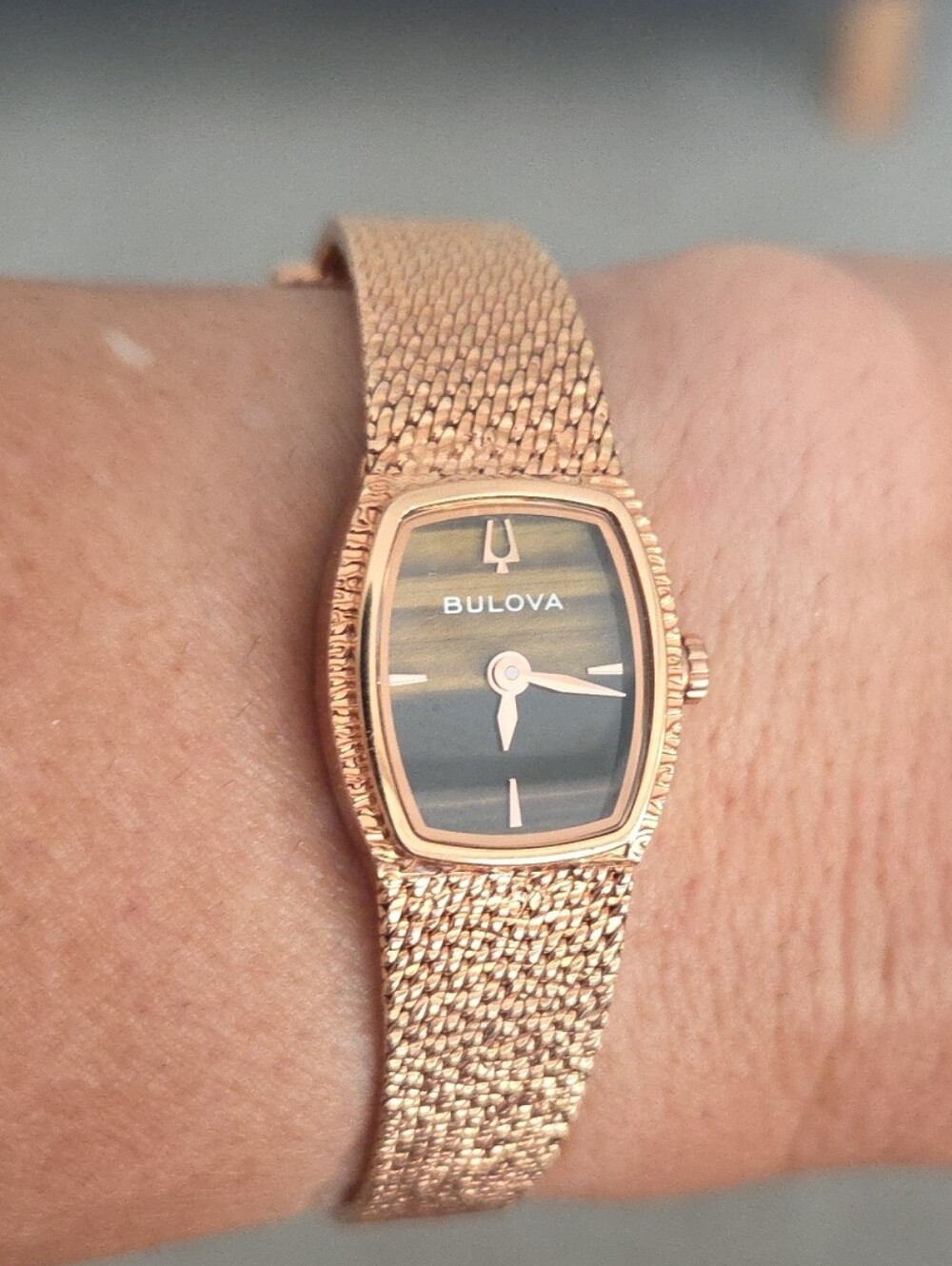 Bulova Goddess of Time Rose Gold Mesh Bracelet Women's Watch Tiger's Eye Dial